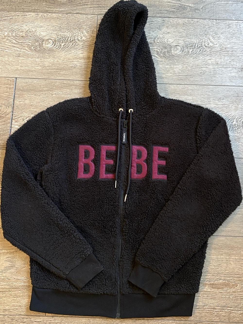 BeBe Black Fuzzy Zip-Up Hoodie SMALL
